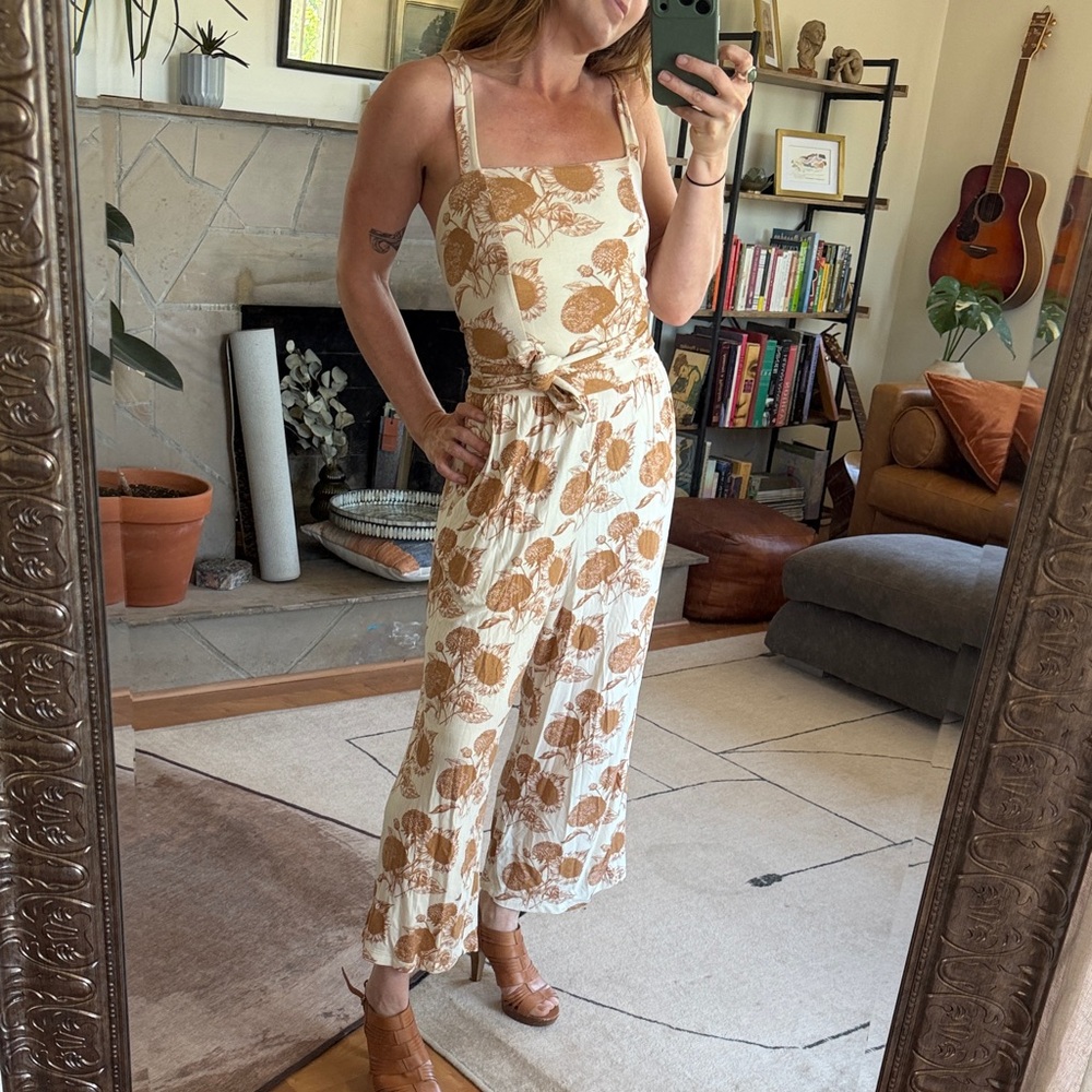 kate quinn Cream Jumpsuit with sunflower print